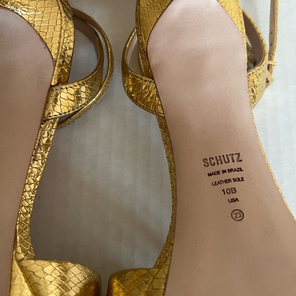 Schutz Snake-Embossed Metallic Platform Sandals